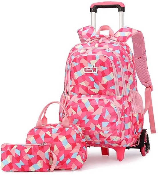 The Clip Backpack 6 Wheels 3 Pieces set Geometric Prints Waterproof school Backpack