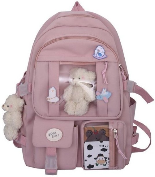 Generic Large capacity high school student bag female Korean version cartoon backpack junior high school student backpack(PINK) Backpack