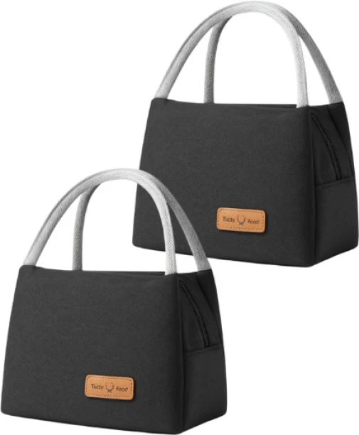Tasty Food Insulated Lunch Bag Black 2 Pack Lunch Bag