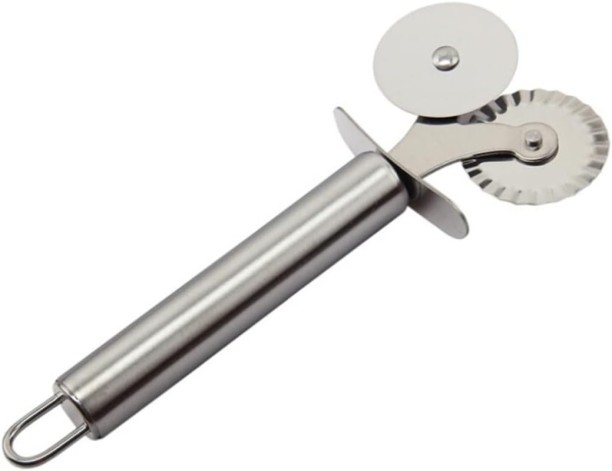 P Concepts Kitchen Portable Double Roll Pizza Stainless Steel Knife Cutter round Lace Pizza Wheel (Color : Silver, Size : 17.5CM*7.5CM) Rolling Pizza Cutter