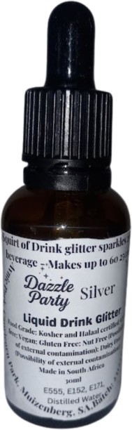 Dazzle Party Edible Glitter for drinks Silver Liquid Glitter. 30 ml Silver Liquid Cocktail/Mocktail/Wine/Cool-drink drink glitter (30 ml) -free, food-grade shimmer Glitters