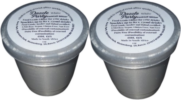 Dazzle Party White Edible Glitter for drinks 12g x 2, Cocktail/Mocktail glitter. Pack of 2 White Edible Food Save Glitter Glitters