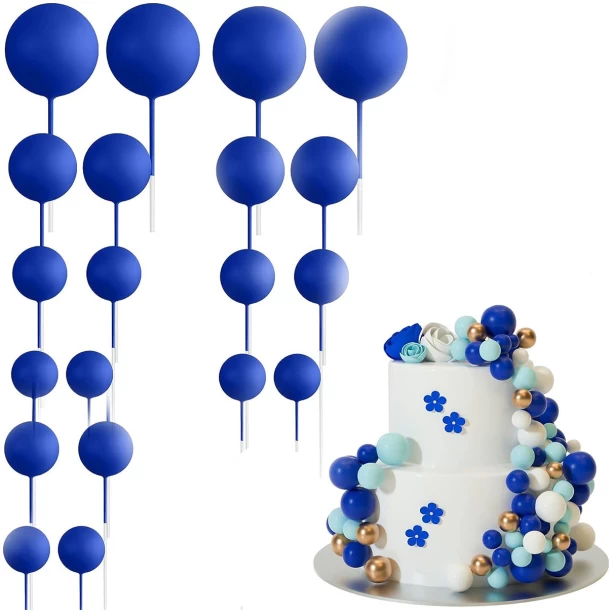 Maruti Groups Faux Balls Cake Topper Set For Cake Decorating - Dark Blue - 20pc Topper