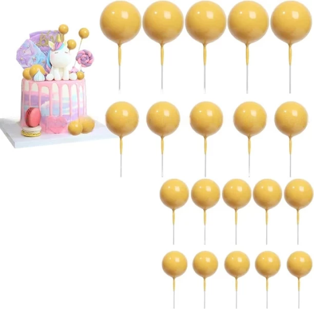 Maruti Groups Faux Balls Cake Topper Set For Cake Decorating - Yellow - 20pc Topper