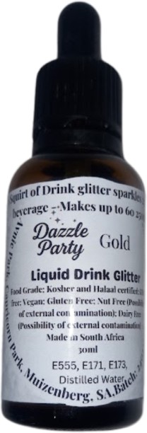 Dazzle Party Edible Glitter for drinks. Gold Liquid Edible Glitter. 30 ml Gold Liquid Cocktail/Mocktail/Wine/Cool-drink drink glitter. Alcohol-free, food-grade shimmer Glitters
