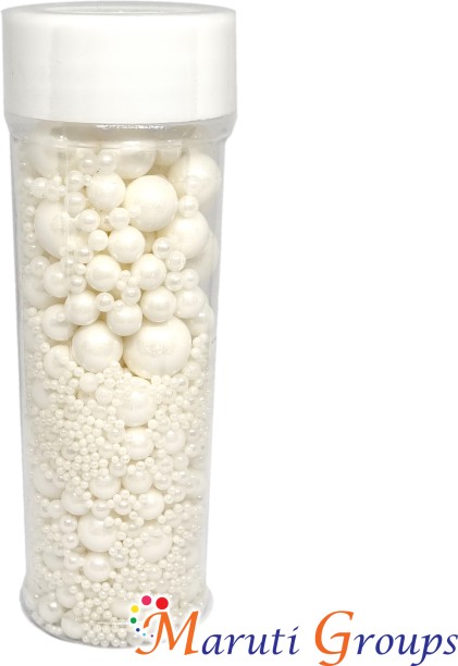 Maruti Groups Metallic Dragees White Pearl Sprinkles Mix - 135g Sprinkles