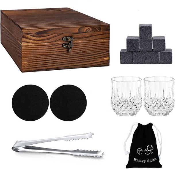 R AND E Whisky Glasses Gift Set with Whiskey Stones 15 - Piece Bar Set