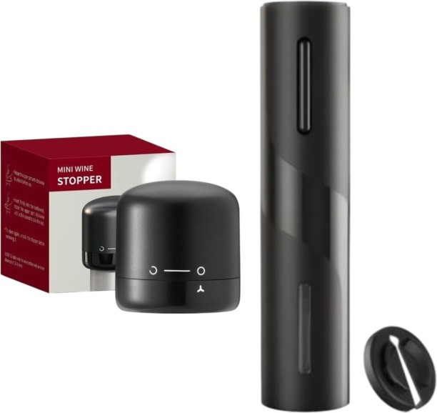 Wobuciko Electric Wine Opener Set with Mini Wine Stopper, Automatic Corkscrew, Black 2 - Piece Bar Set