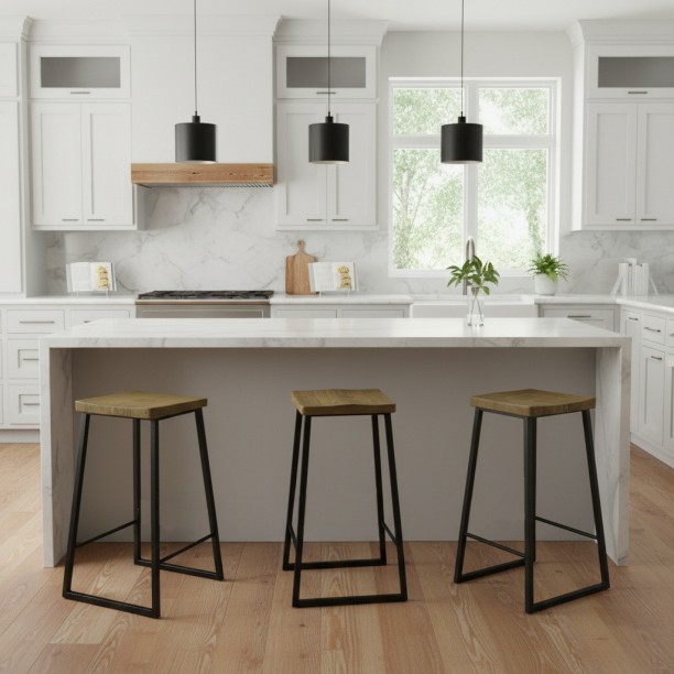 Simplify Living Steel Mattblack & Mahogany Metal Bar Stool