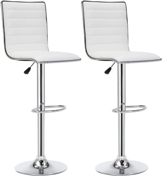SMTE Striped Modern Bar Stools - Set Of 2 - White Leather Bar Chair
