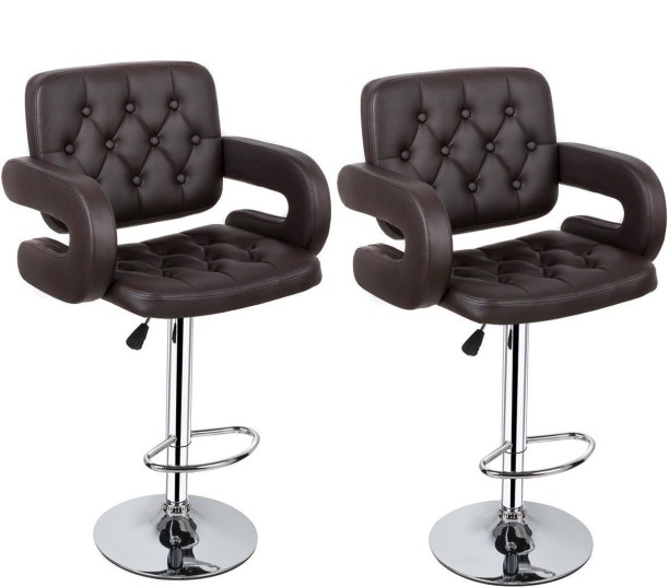 Eay Eay Thing 360° Swivel Bar Stools PU Leather Adjustable Height Modern Bar Stools for Club Office Living Room Button Tufted Back Chairs- Brown Leatherette Bar Stool