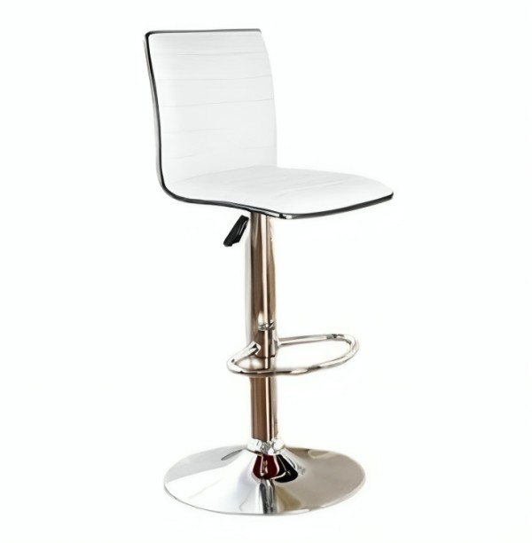 SMTE Elegant High-Back Barstools With Swivel and Footrest - White Metal Bar Chair
