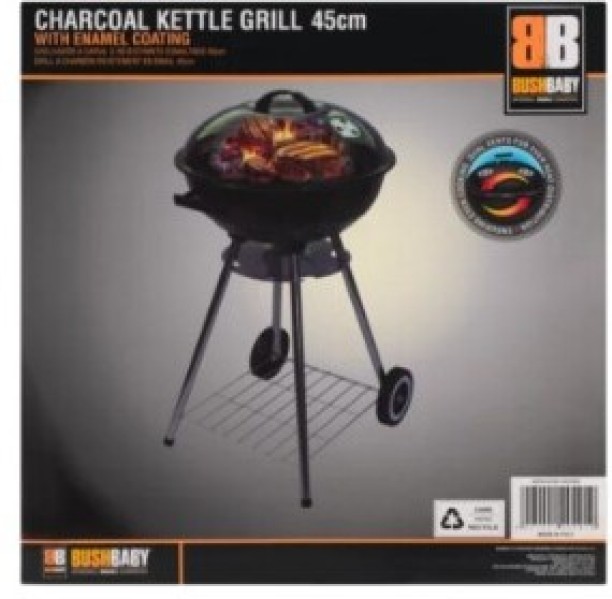 BUSH BABY 45cm Portable Charcoal Kettle Braai – Outdoor BBQ Grill Charcoal Braai