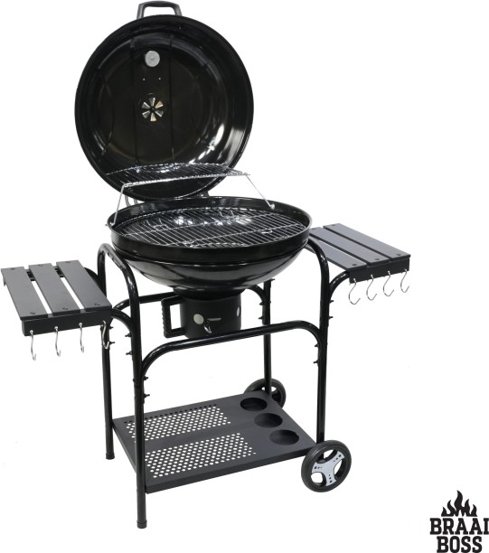 BraaiBoss – 57cm Premium Charcoal Kettle Braai with Hinged Lid, Warming Rack, Thermometer, Side-Tables & with Mags Nogals! / Charcoal Braai