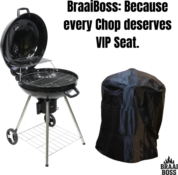 BraaiBoss – 57cm Premium Charcoal Kettle Braai with Hinged Lid, Warming Rack, Thermometer, Cover and with Mags Nogal! / Charcoal Braai