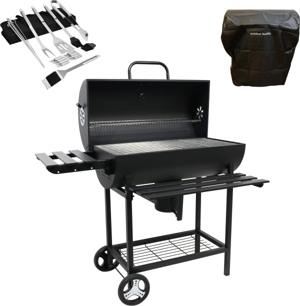 BraaiBoss 70cm Premium, Charcoal Barrel Braai with Side Tables, Cover & Braai Tool Set Charcoal Braai