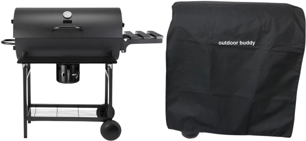 Outdoor Buddy Barrel Braai with Thermometer, Ash Catcher, Side Shelves, and Protective Cover / Charcoal Braai