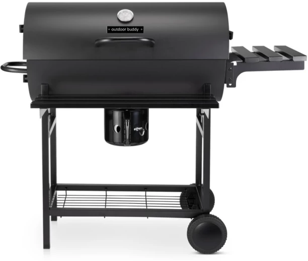 Outdoor Buddy Charcoal Barrel Braai with Thermometer, Ash Catcher & Side Shelves / Charcoal Braai