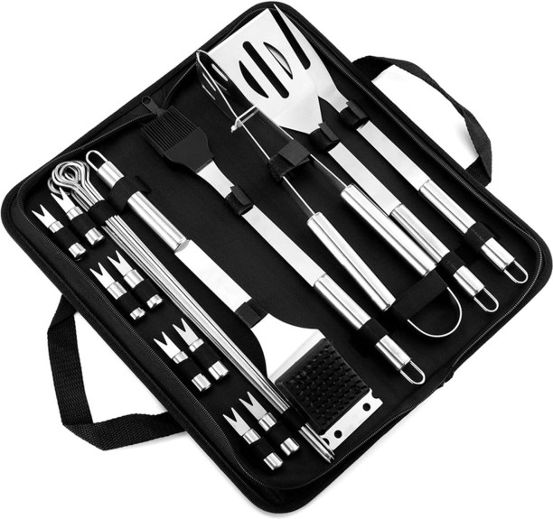 PeiRui Barbecue Accessories Kit, Stainless Steel Barbeque Grilling Tool Set 20PCS Charcoal Braai