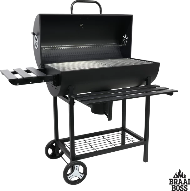 Braai Boss 70cm Premium Charcoal Barrel Braai with Thermometer, Warming Rack, Ash Catcher & Storage Racks / Charcoal Braai