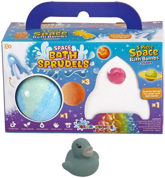 The Bean People Space Bath Sprudels Bath Bombs & Rubber Duck - 5 Pack Sodium Bicarbonate Bath Ball