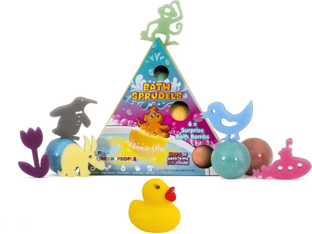 The Bean People 6 Pack of Bath Sprudels & Rubber Duck (6 sprudels) Bath Bombs Sodium Bicarbonate Bath Ball