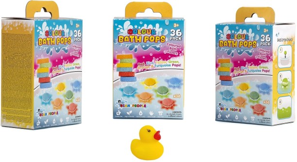 The Bean People Colourful Bath Pops Bath Bombs & Rubber Duck- 108 Pack & Rubber Duck Sodium Bicarbonate Bath Ball