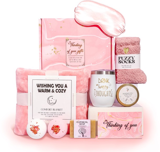 Shopnmore Luxury Pink Relaxation Spa Gift Set - 10 Piece Self-Care Package for Women Epsom Salt Bath Ball