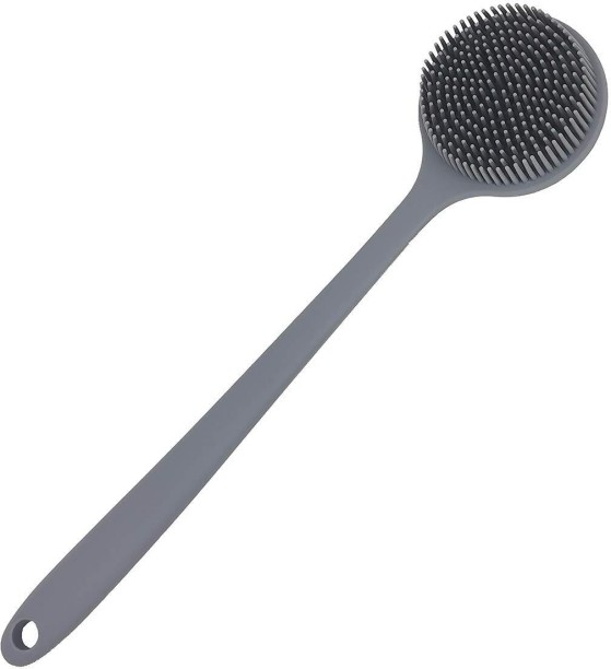 OMGift Silicone Back Scrubber for Shower Bath Body Brush with Long Handle (Gray) Bath Brush For  Men & Women