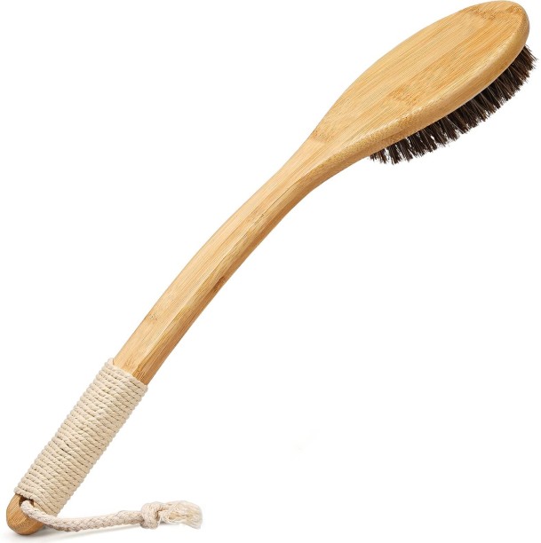 OMGift 16.7 Inches Bamboo Body Brush with Natural Bristles for Wet or Dry Brushing Bath Brush For  Men & Women