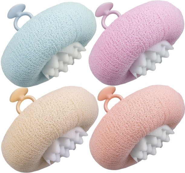 OMGift 4Pcs Upgrade 2-in-1 Sunflower Bath Ball,Super Soft Sunflower Suction Cup Bath Ball，Bath Loofah with Suction Cup, Exfoliating Bath Sponges for Shower Women Men Bath Sponge For  Men & Women, Boys & Girls