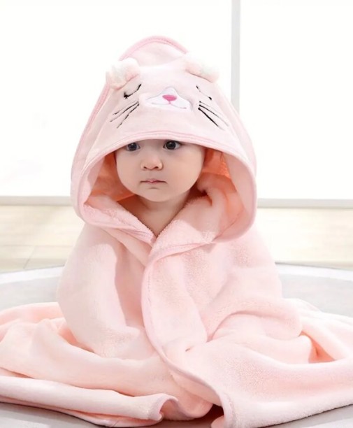 Petite Le Nto (24 cm x 24 cm) Embroidered Hooded Baby Bath Towel Microfiber Bath Towel