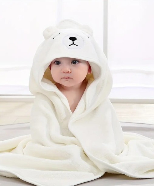 Petite Le Nto (24 cm x 24 cm) Embroidered Hooded Baby Bath Towel Microfiber Bath Towel