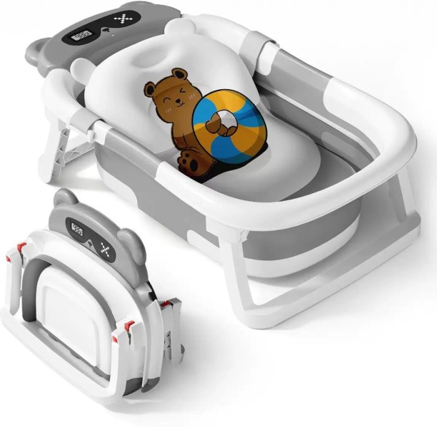 R AND E Portable Collapsible Baby & Infant Bath Tub Cushion & Temperature Sensor
