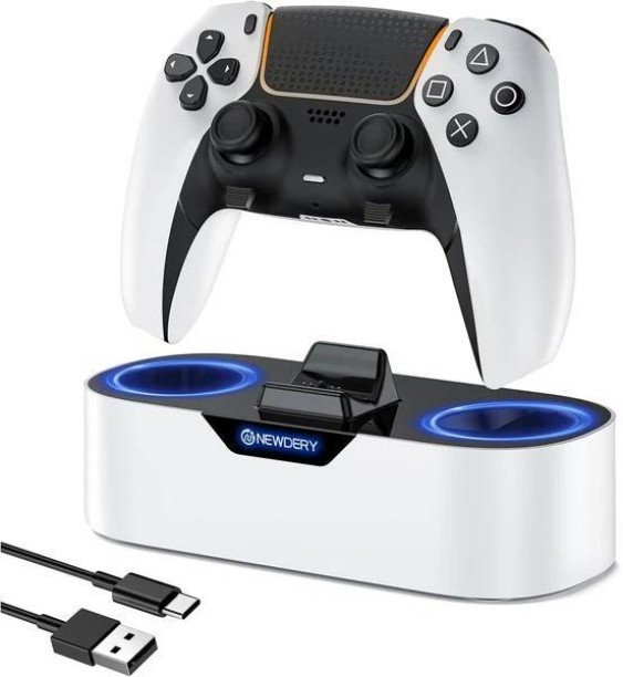 NEWDERY PS5 Controller Charger Station, PS5 Charging Dock Station with Fast Charging Adaptive Charging 2.4 A Multiport Gaming Charger with Detachable Cable