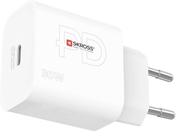 SKROSS Power Charger EU - White 3 A Mobile Charger with Detachable Cable