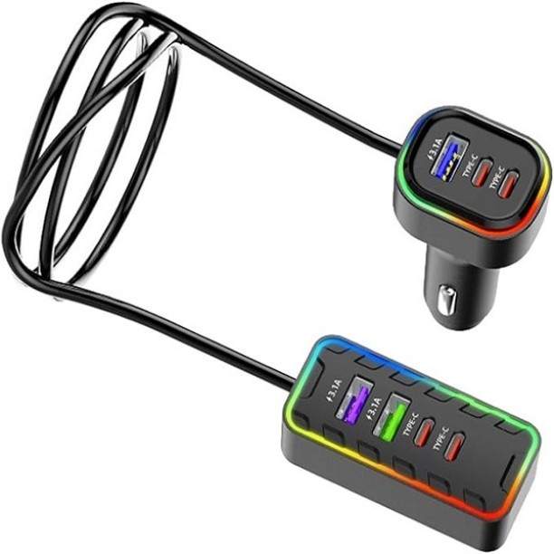 Aerbes AB-CZ33 Car Charger With 4 PD Ports + 3 USB Charging Ports 22.5W 3.1 A Multiport Mobile Charger with Detachable Cable