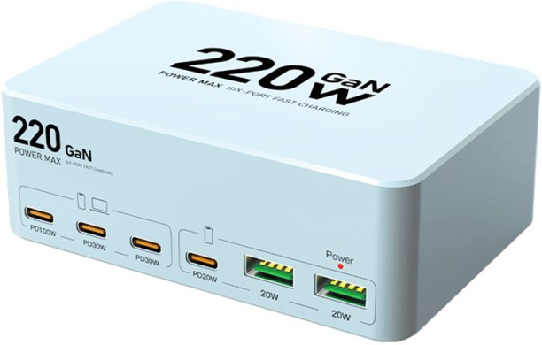 Fantasy Town 6-Port GaN Desktop Charger 100W PD Fast Charging 4 A Mobile Charger