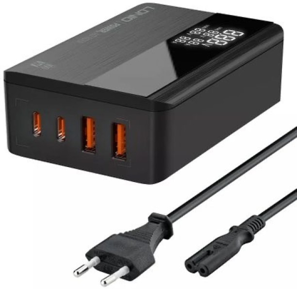 LDNIO USB-C Laptop And Mobile charger 100Watt With Dual port 2USB-A + 2TypeC with cable GaN 3 A Multiport Mobile Charger with Detachable Cable