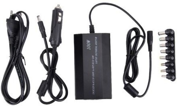 SA Universal Laptop Power Adapter, 100W, with Car Charger, 8 Tips, USB Port Supercharge 2.4 A E-car Charger with Detachable Cable