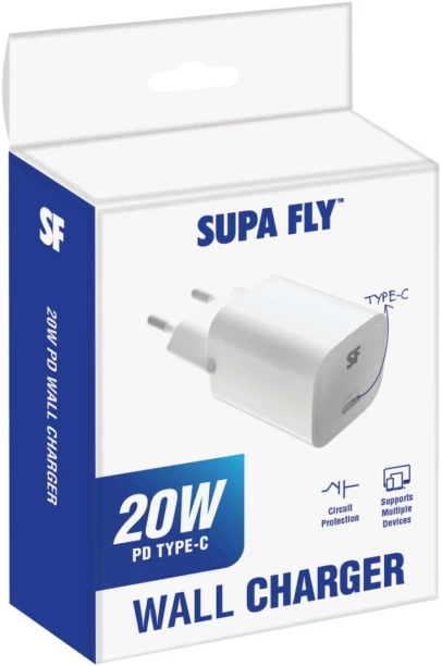 Supa Fly 20 W PD Type-C Wall Charger Mobile Charger with Detachable Cable