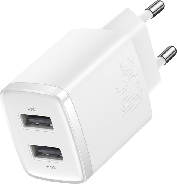 Baseus Compact Quick Dual-Port Charger 10.5W, 2x USB Type-A PD 15 A Multiport Mobile Charger