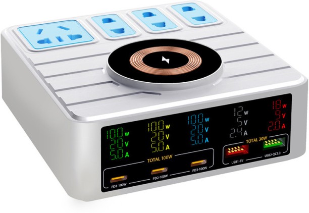 Happyfun Charger Station,Wireless Charging 140W GaN USB C Charger Station GaN 6 A Mobile Charger with Detachable Cable