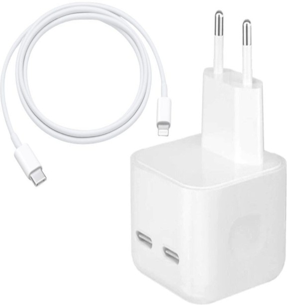 50W Dual USB-C / Type-C Ports Charger With Type-C to Lightning Cable White 50W Dual USB-C / Type-C Ports Charger With Type-C to Lightning Cable White Supercharge 0.6 A Multiport Mobile Charger with Detachable Cable