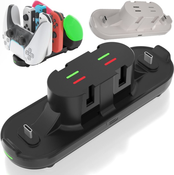 Solala Controller Charger for Nintendo Switch, Charging Dock with JoyCon/Pro / PS5 Controller, Charger Station with LED Indicator and Charger Cable for JoyCons, 6 in 1 Nintendo Charging Dock，2 pack VOOC 2.4 A Multiport Toys Charger with Detachable Cable