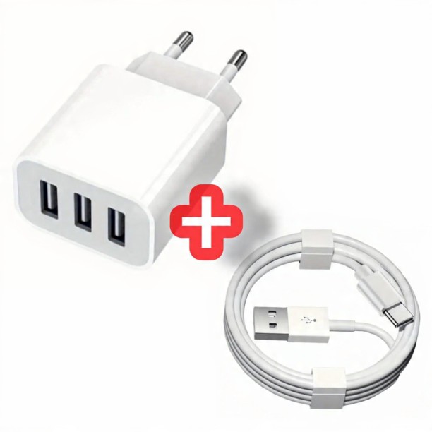 3 PORT USB WALL CHARGER ADAPTER WITH USB CABLE Adaptive Charging 2 A Multiport Mobile Charger with Detachable Cable