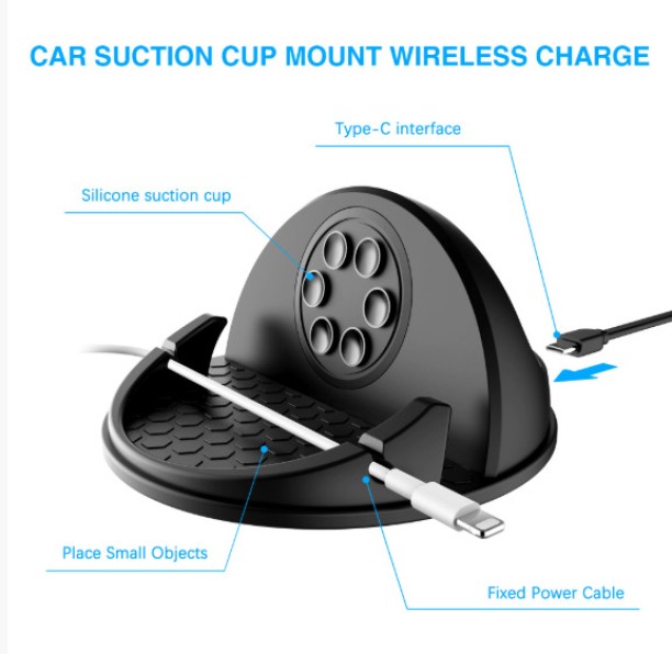 fantasy town Wireless charger car wireless charger 15W fast charging suction cup wireless charging car mobile phone holder Smartwatch Charger with Detachable Cable