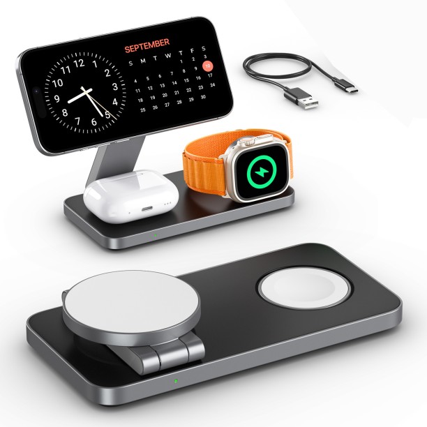 Finevr Foldable 3 in 1 Wireless Charging Station PD 3 A Mobile Charger