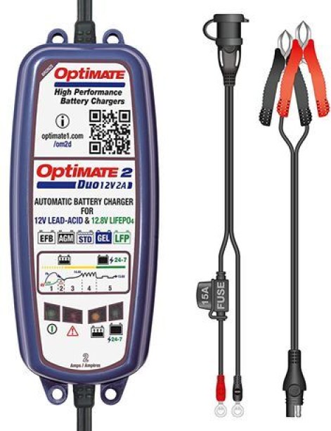 Optimate Optimate 2 Duo Adaptive Charging 2 A E-bike Charger with Detachable Cable