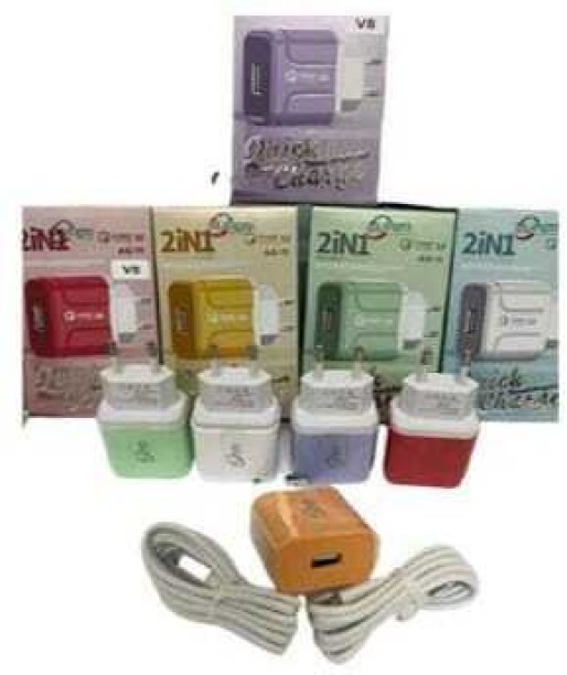 TREQA Supper-E Fast Wall Charger with Built In Micro USB Cable Supercharge 1 A Multiport Mobile Charger with Detachable Cable